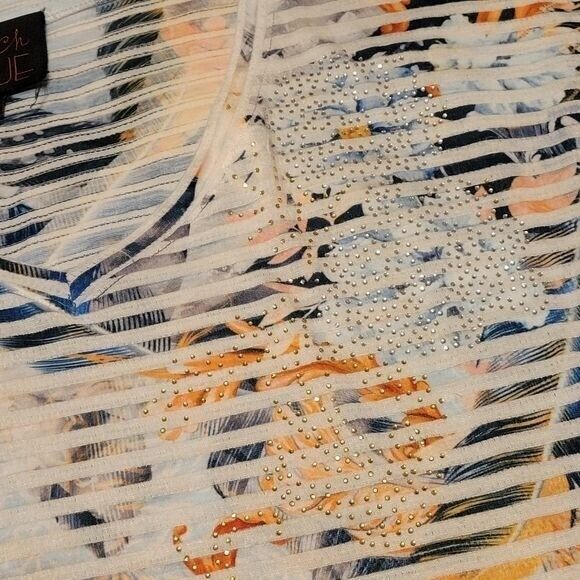 Womans Top Soft Sparkly Sheer Top Cap Sleeve Asian -  FRENCH BLUE brand L - Picture 5 of 16